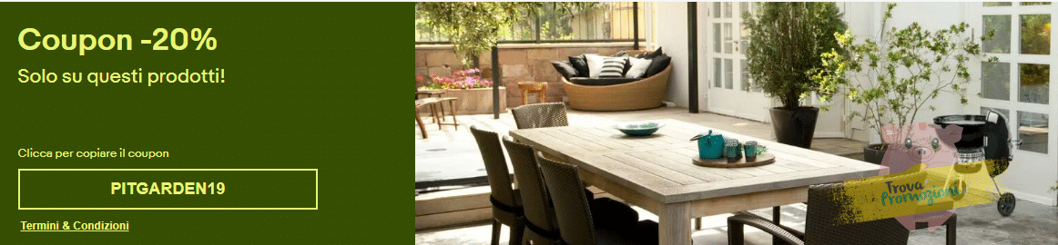 Nuovo coupon Ebay PITGARDEN19 per risparmiare il 20% su articoli da giardino!