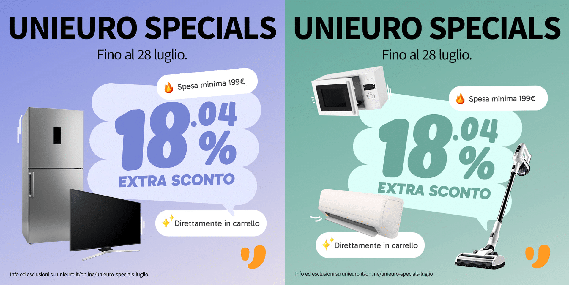 Unieuro NO IVA: Sconto 18,04% su Elettrodomestici, TV e Climatizzatori