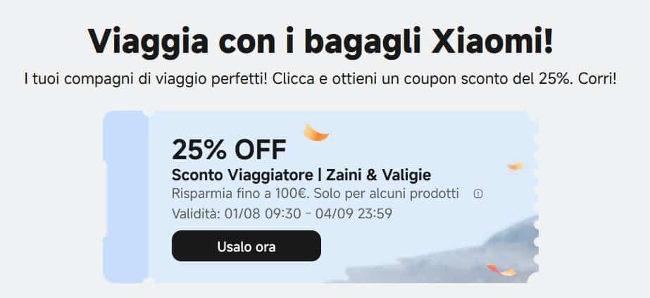 Xiaomi Valigie e Zaini: Sconto 25% su Tutta la Linea + Sconti a Scaglioni