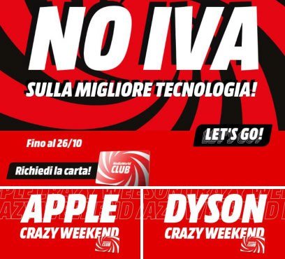 No IVA MediaWorld: tre giorni di follia con Apple e Dyson Crazy Weekend