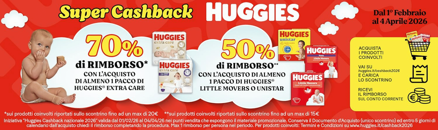 Cashback Huggies fino al 70%: una di quelle promozioni da non perdere