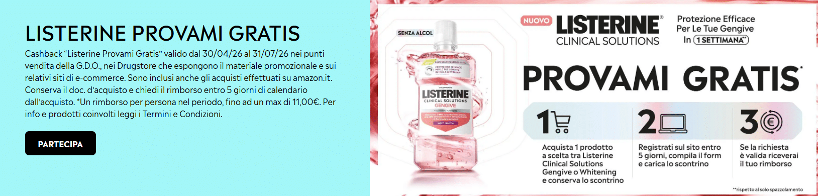 Listerine ti rimborsa: fino a 11€ con il cashback “Provami Gratis”