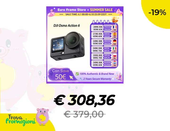 DJI Osmo Action 6 in offerta: il prezzo scende a 308€