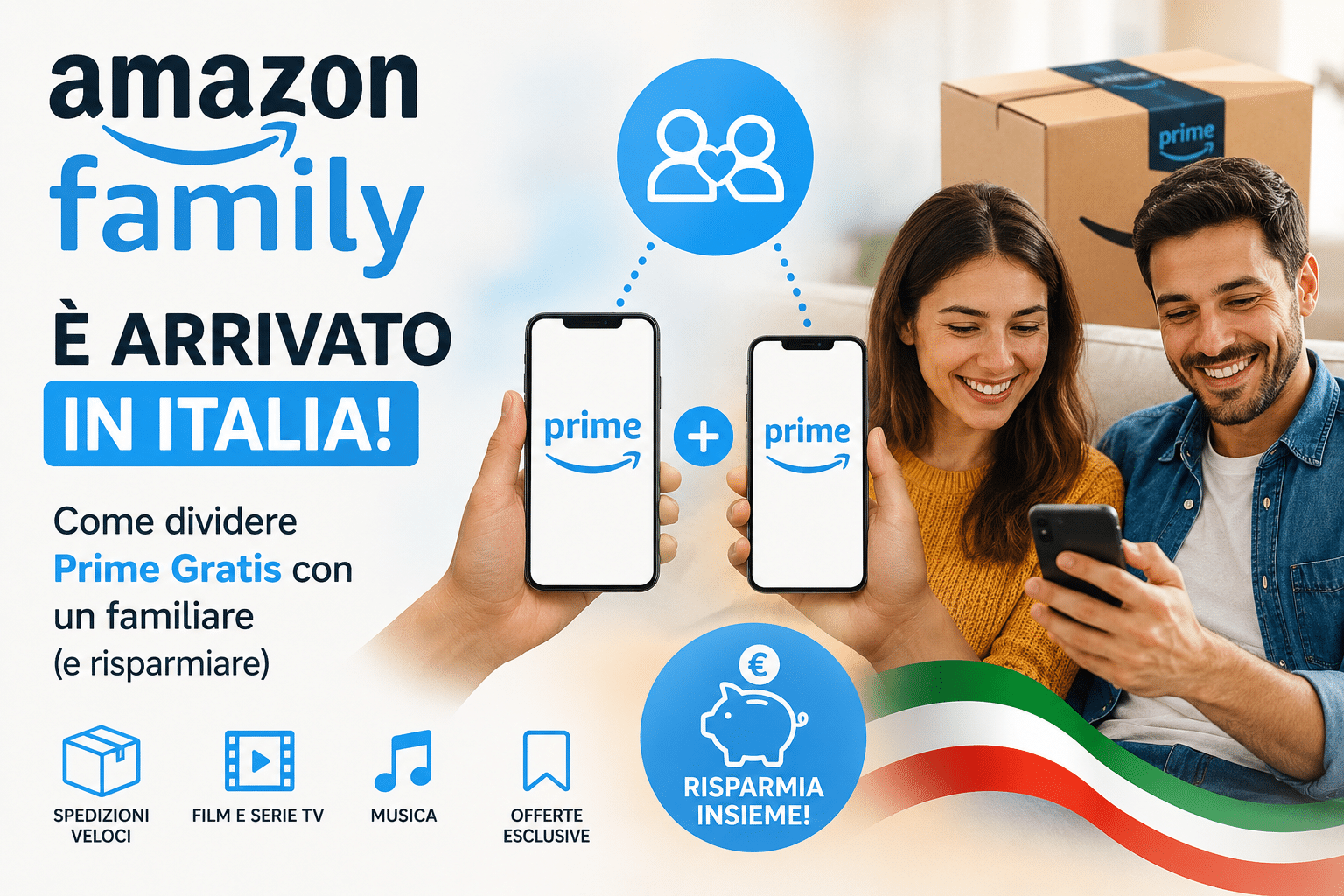 Amazon Family è arrivato in Italia: come dividere Prime Gratis con un familiare (e risparmiare)